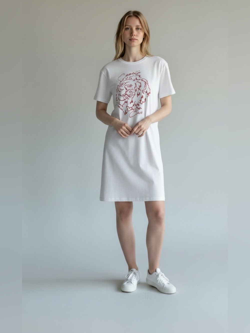 Cavalli Class White Tee with Maroon Lion Outline